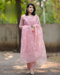 Pastel Color Kota Doriya Embroidered Kurti Pant & Dupatta Set