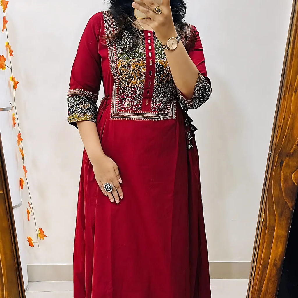 Designer Heavy A-line Kurti Palazzo Set with Mirror Yoke