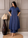 Women's A-Line Cotton Kurti Palazzo Set with Katha Work