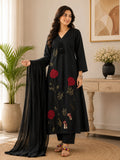 Premium Women's Cotton Embroidered A-Line Kurta Pant & Mulmul Dupatta Set