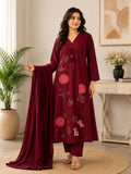Premium Women's Cotton Embroidered A-Line Kurta Pant & Mulmul Dupatta Set
