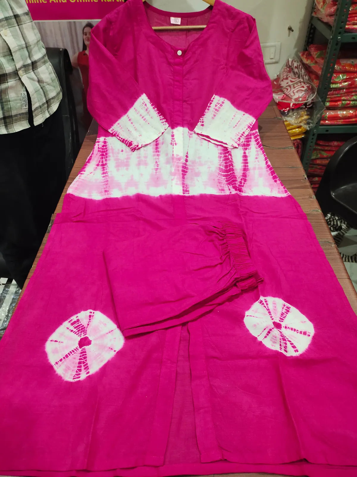 Premium Tie-dye Cotton Kurti Pant Set - Pink