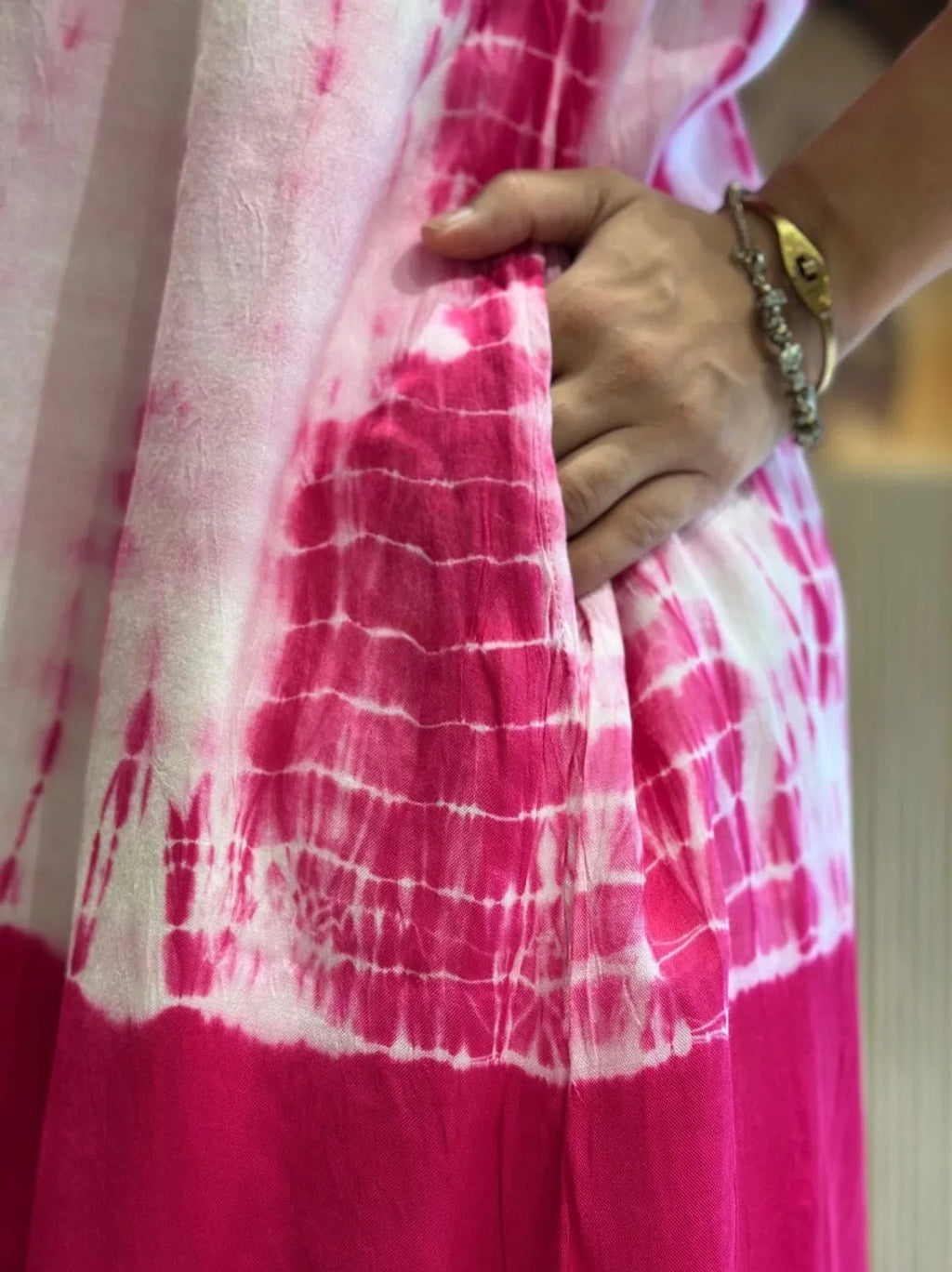 Premium Tie-dye Cotton Kurti Pant Set - Pink