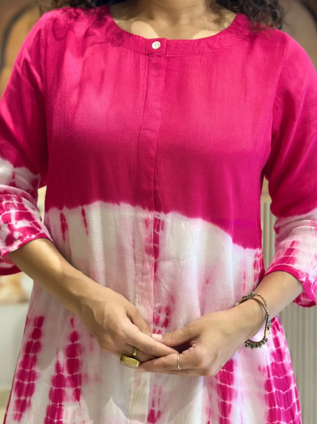 Premium Tie-dye Cotton Kurti Pant Set - Pink