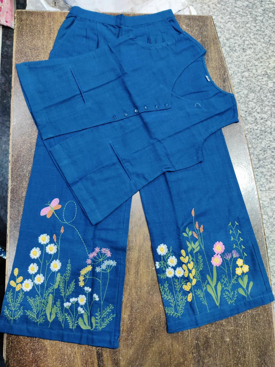 Premium cotton slub embroidered co-ord set with tailored silhouette and functional detailing