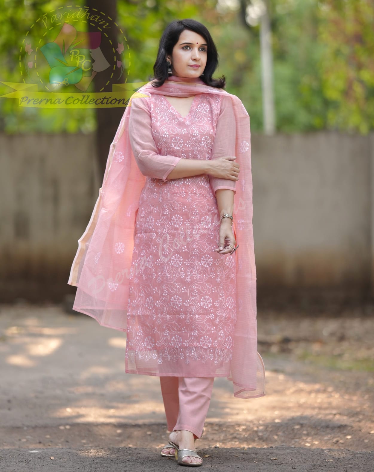 Pastel Color Kota Doriya Embroidered Kurti Pant & Dupatta Set