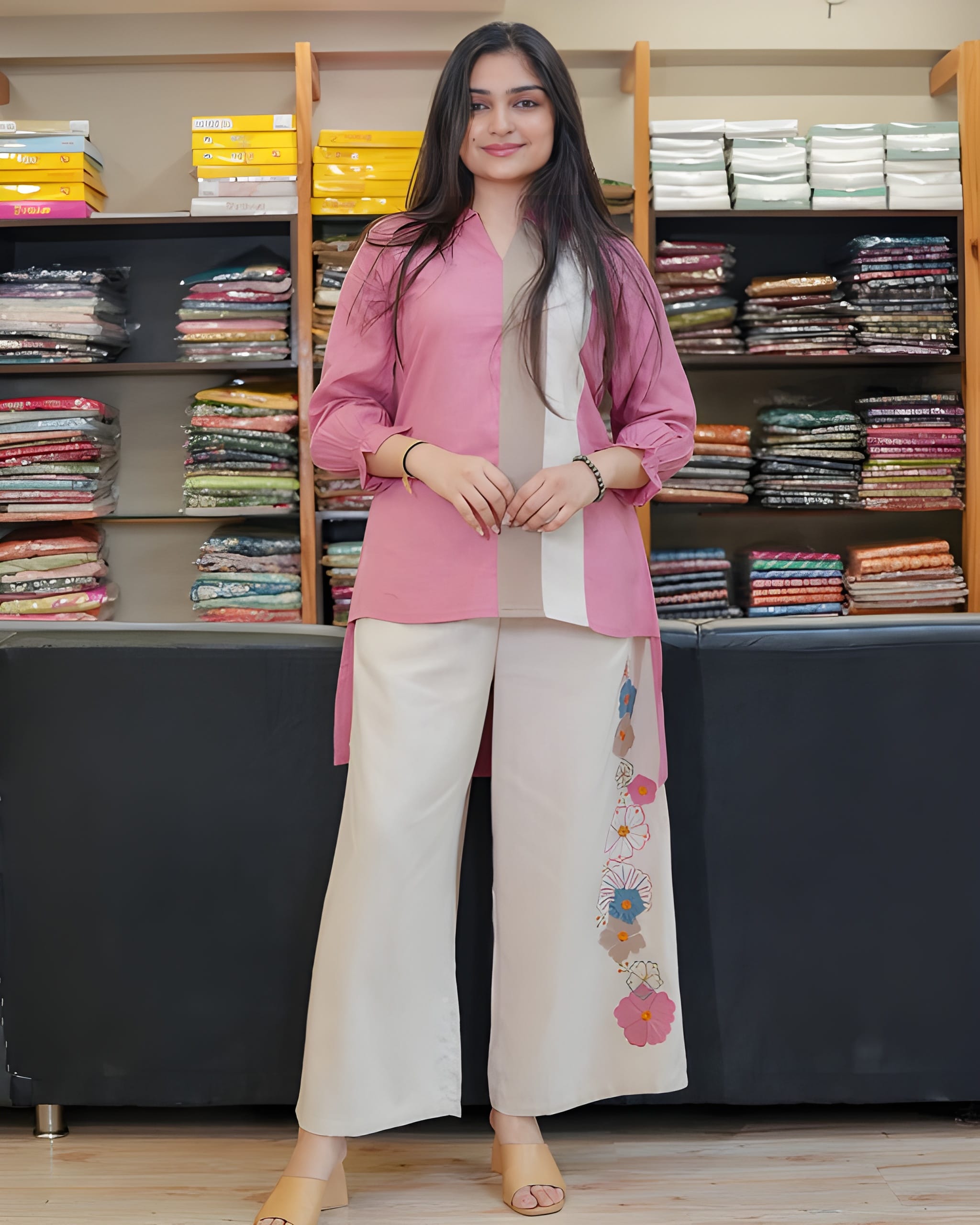 Premium Cotton Coord Set with One-Side Embroidery — Smart Two-Piece Ensemble for Work-to-Vacation Comfort