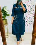 Upgrade Your Office Wear with this Classy Embroidered Kurti & Trendy 2-Side Pocket Pant All-Day Comfort & Style!