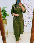 Upgrade Your Office Wear with this Classy Embroidered Kurti & Trendy 2-Side Pocket Pant All-Day Comfort & Style!