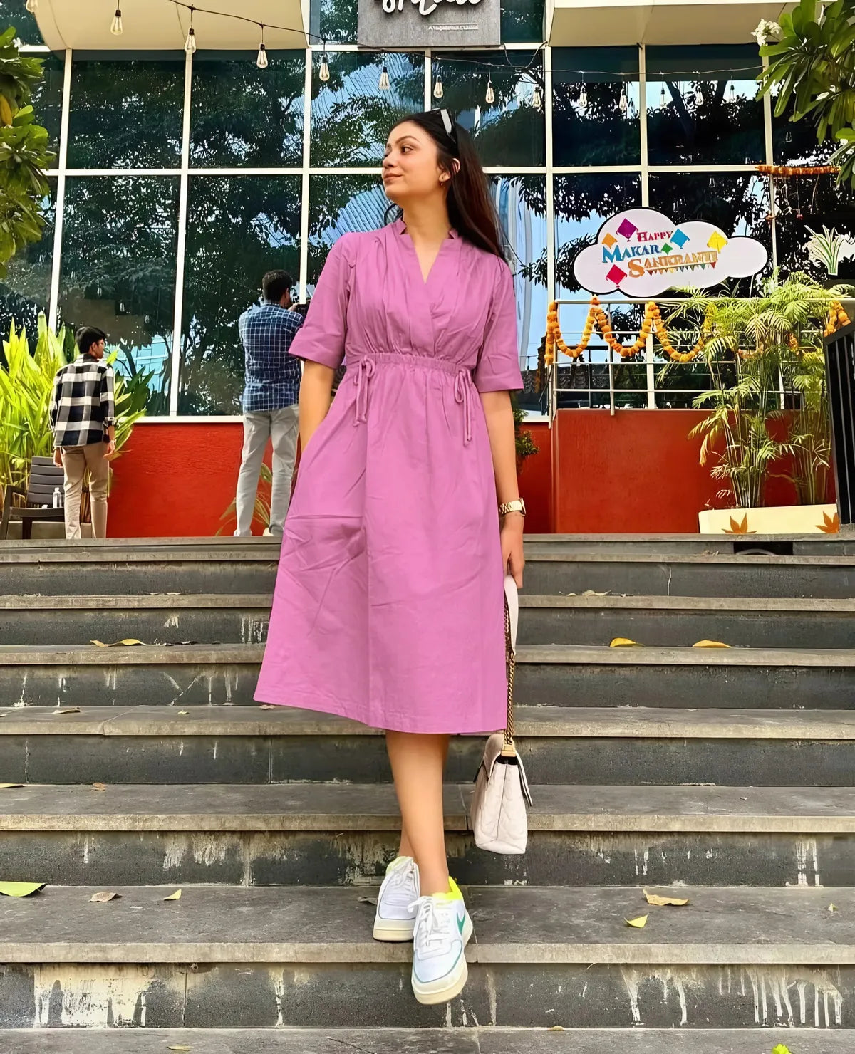 Purple Green Dress Vibrant Colors & Dori Tassel Detail