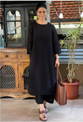 Premium cotton slub monochrome kurti set with minimalistic design and everyday elegance