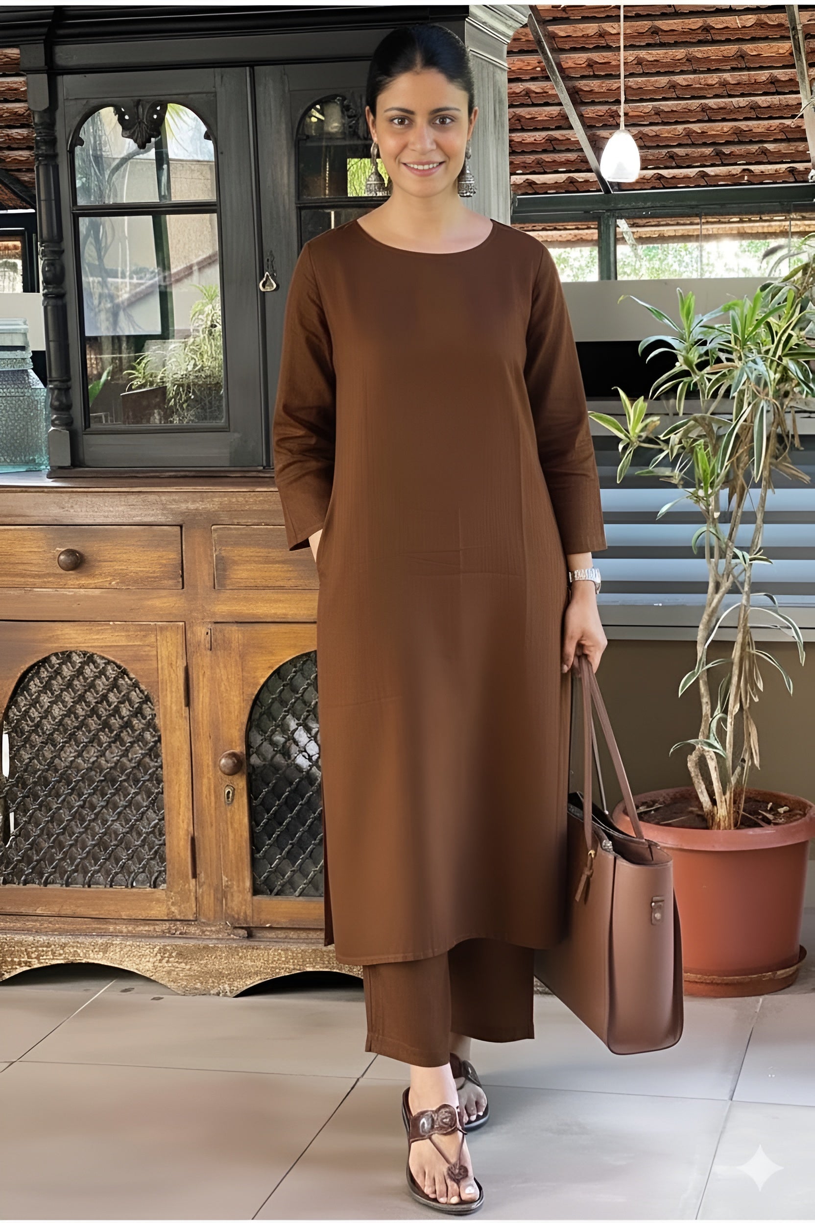 Premium cotton slub monochrome kurti set with minimalistic design and everyday elegance
