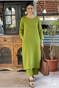 Premium cotton slub monochrome kurti set with minimalistic design and everyday elegance