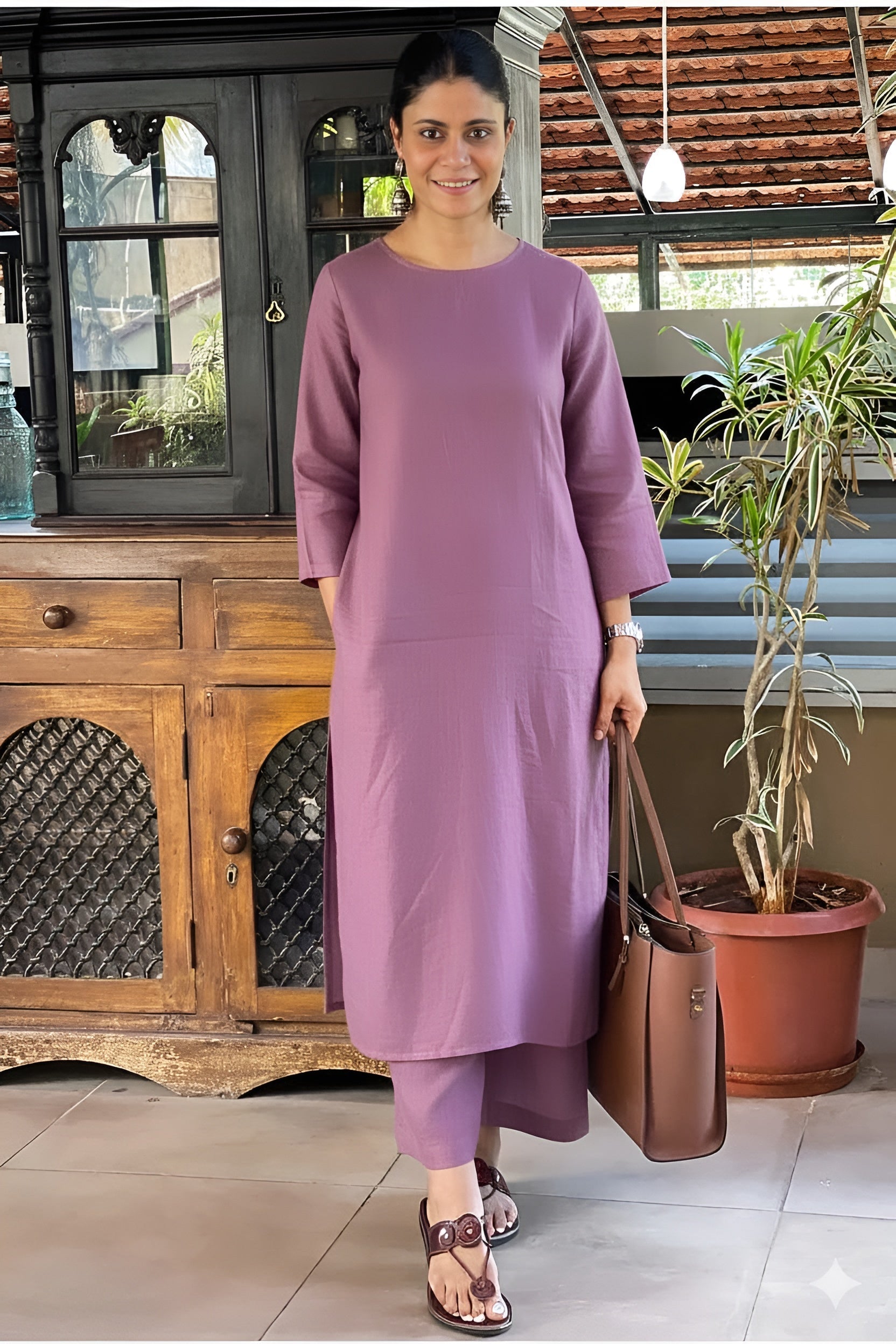 Premium cotton slub monochrome kurti set with minimalistic design and everyday elegance