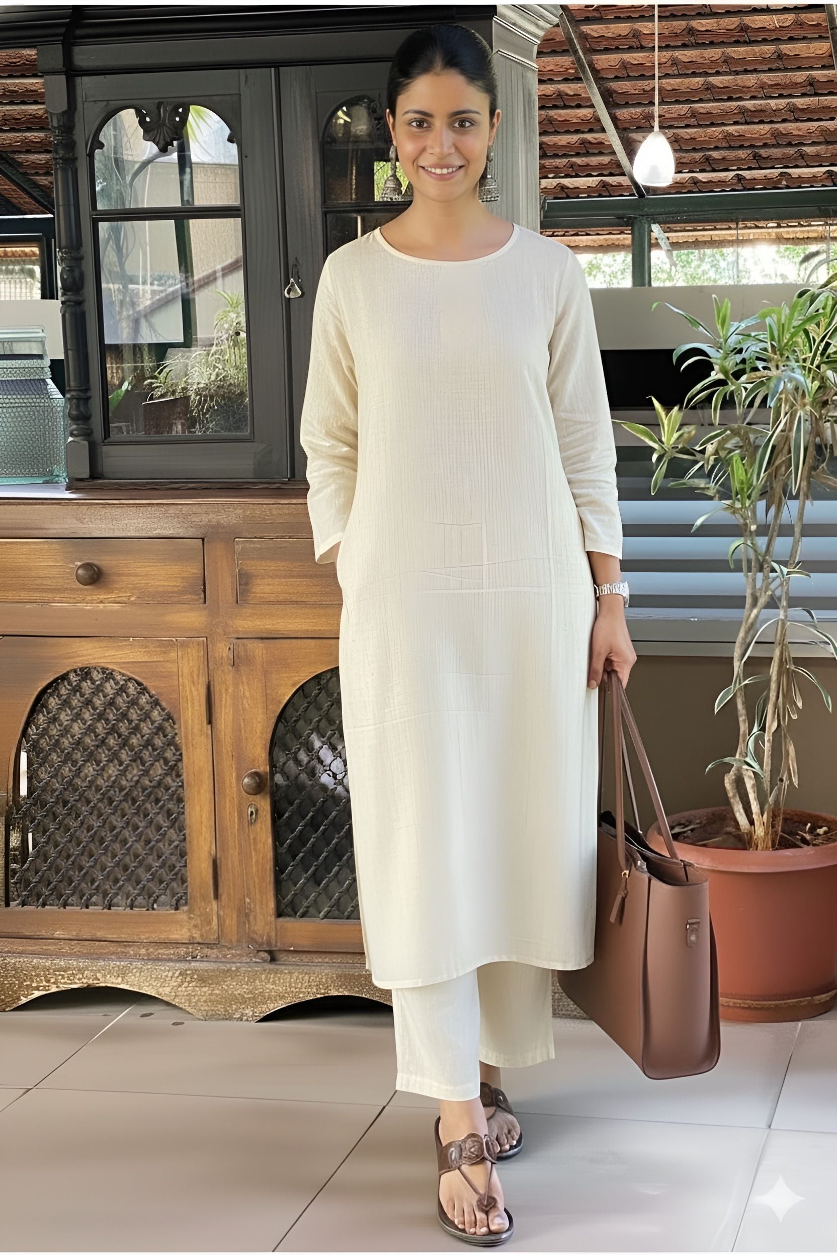 Premium cotton slub monochrome kurti set with minimalistic design and everyday elegance
