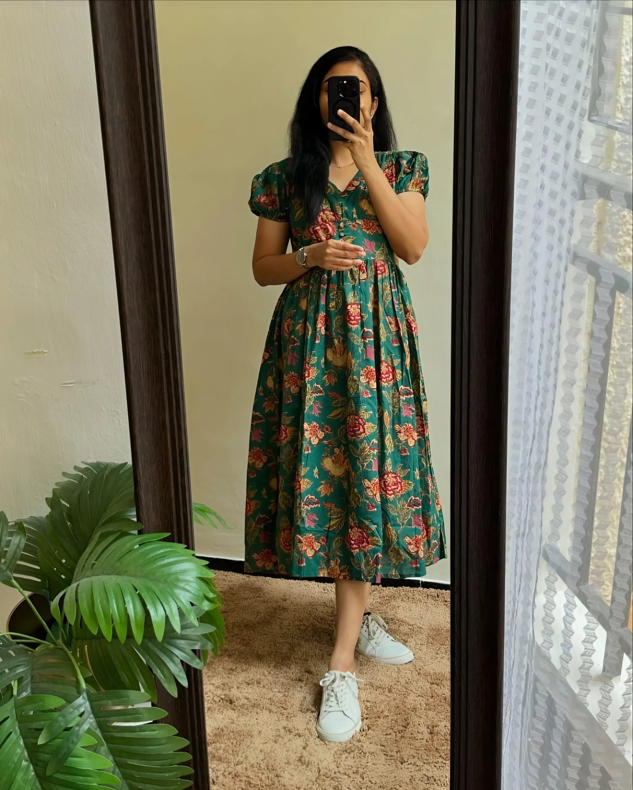 Green Effortlessly Elegant Pure Cotton Gown For Women & Girls