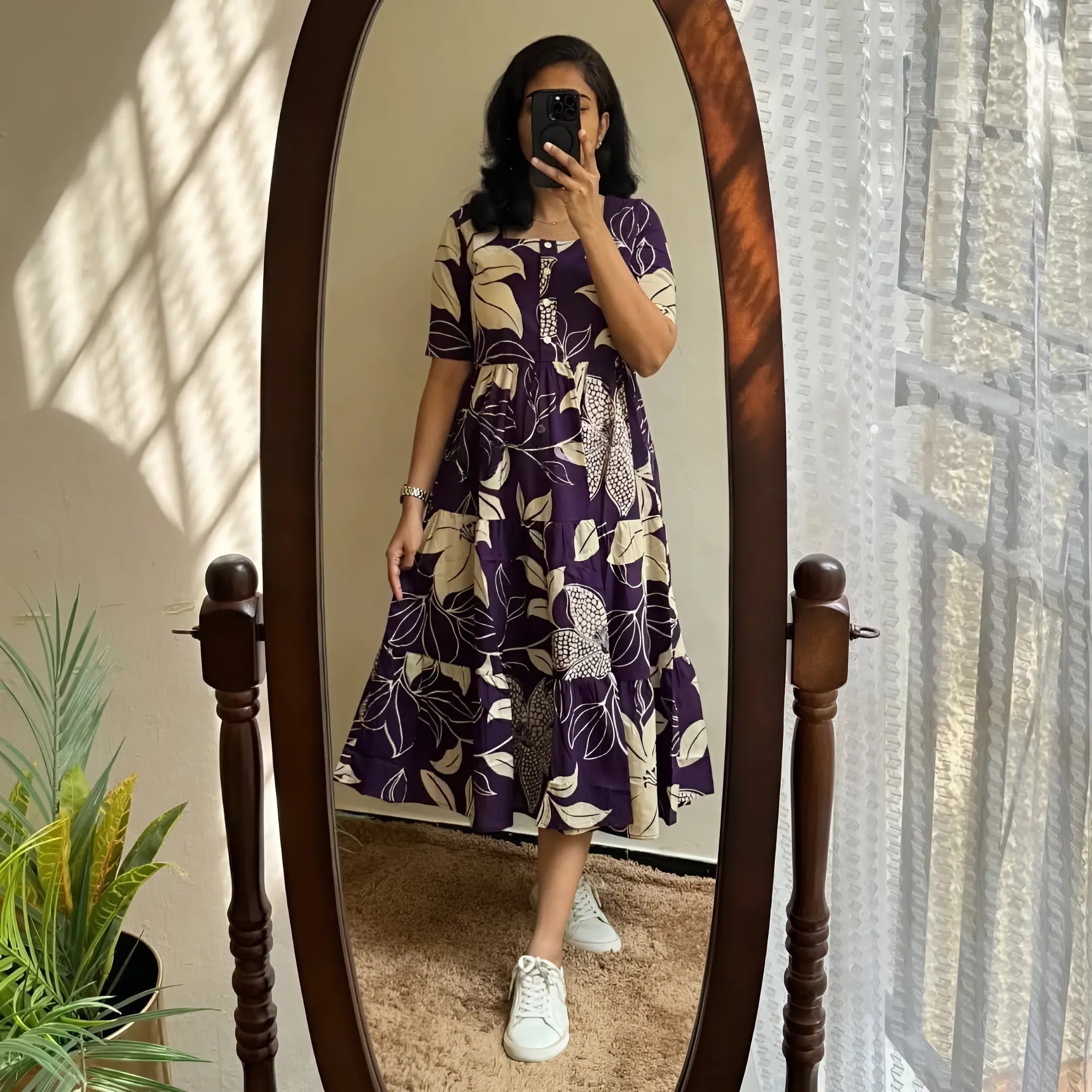 Beautiful Pure Cotton Printed Gown | Maternity Friendly With Openable Buttons