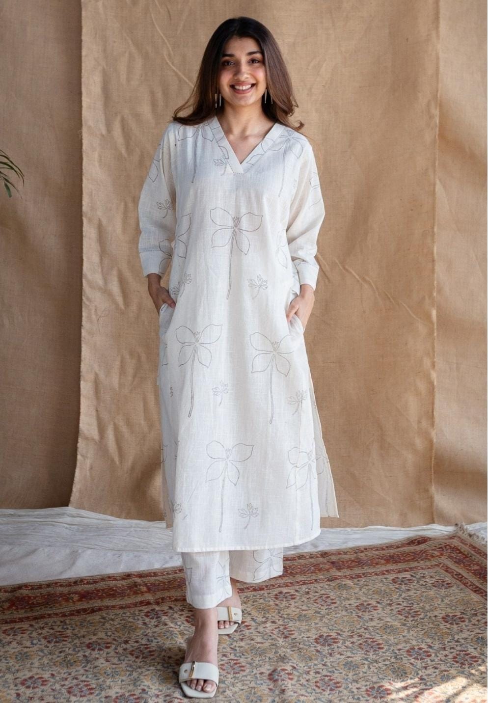 Simple & Elegant Cotton Kurti Plazo Set | Self Print | Summer-Perfect | Sizes MXXXL
