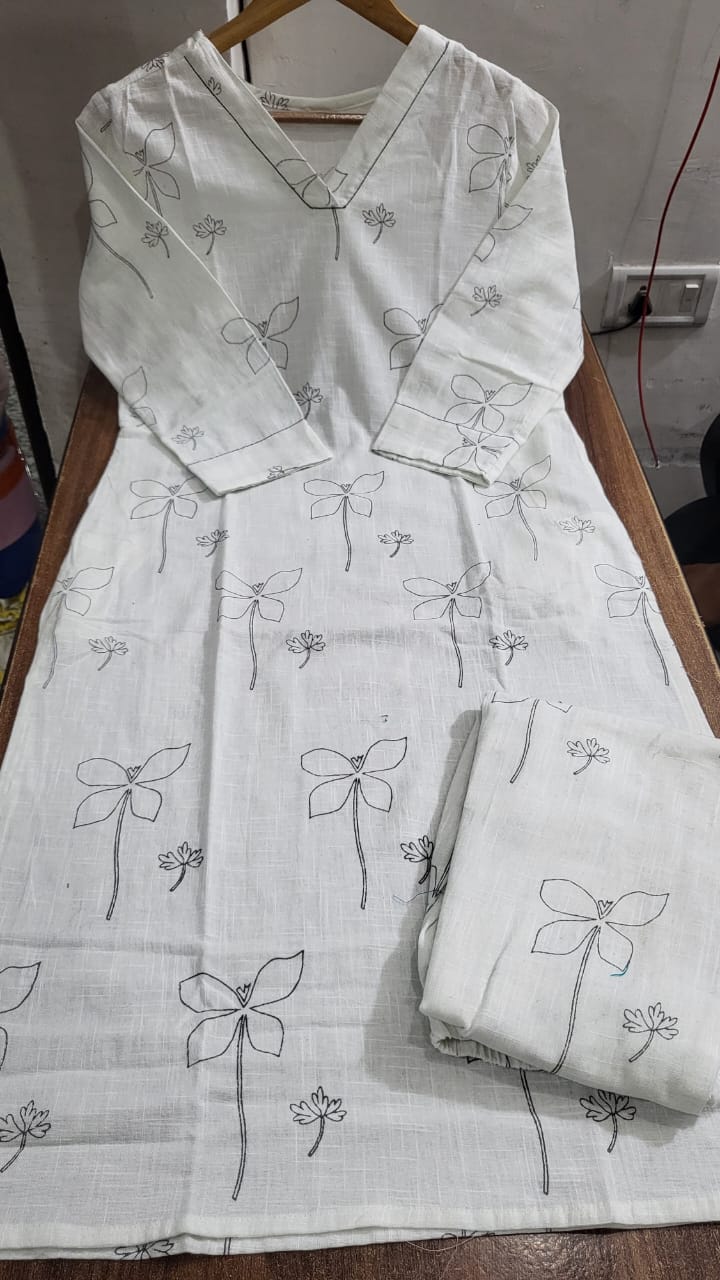 Simple & Elegant Cotton Kurti Plazo Set | Self Print | Summer-Perfect | Sizes MXXXL