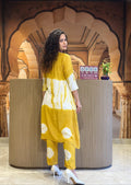 Premium Tie-dye Cotton Kurti Pant Set - Yellow