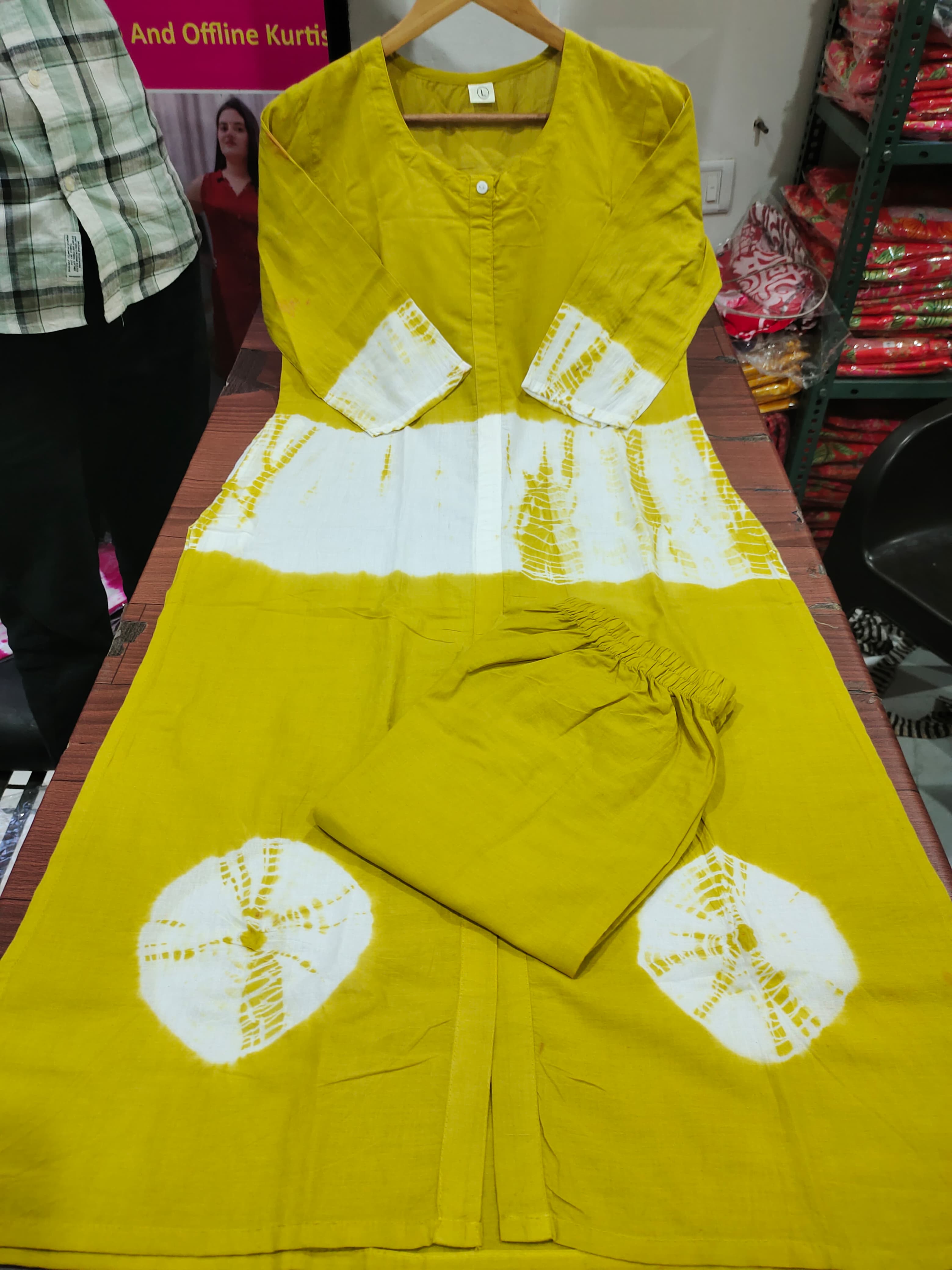 Premium Tie-dye Cotton Kurti Pant Set - Yellow