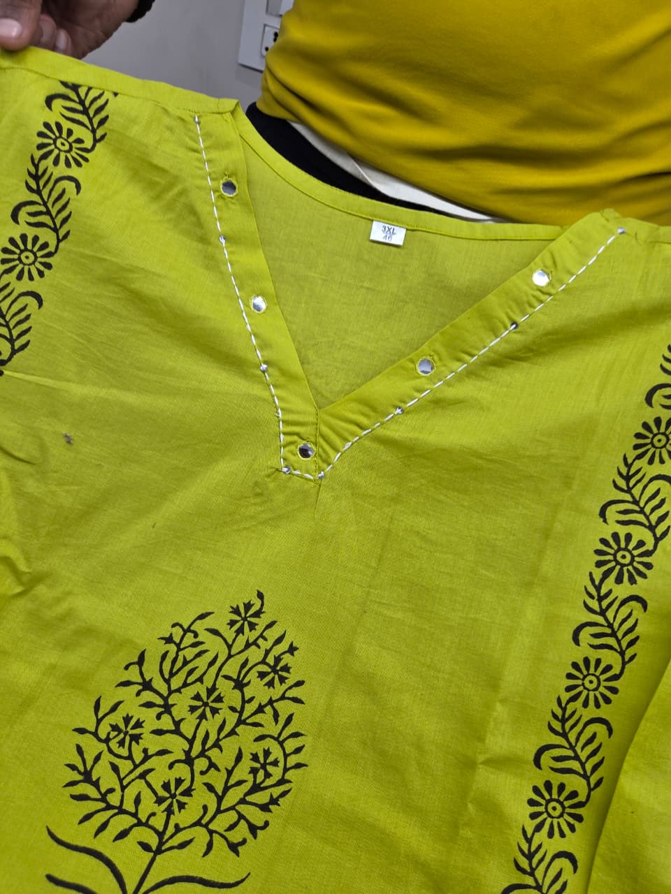 Designer Cotton Kurti Pant Set with Hand Block Print and Mirror Detailing — Elegant Two-Piece Ensemble for Festive and Everyday Wear
