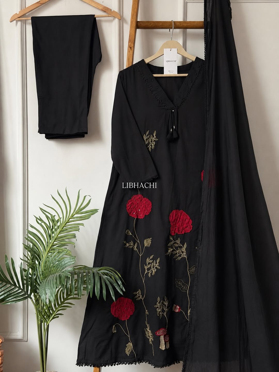 Premium Women's Cotton Embroidered A-Line Kurta Pant & Mulmul Dupatta Set