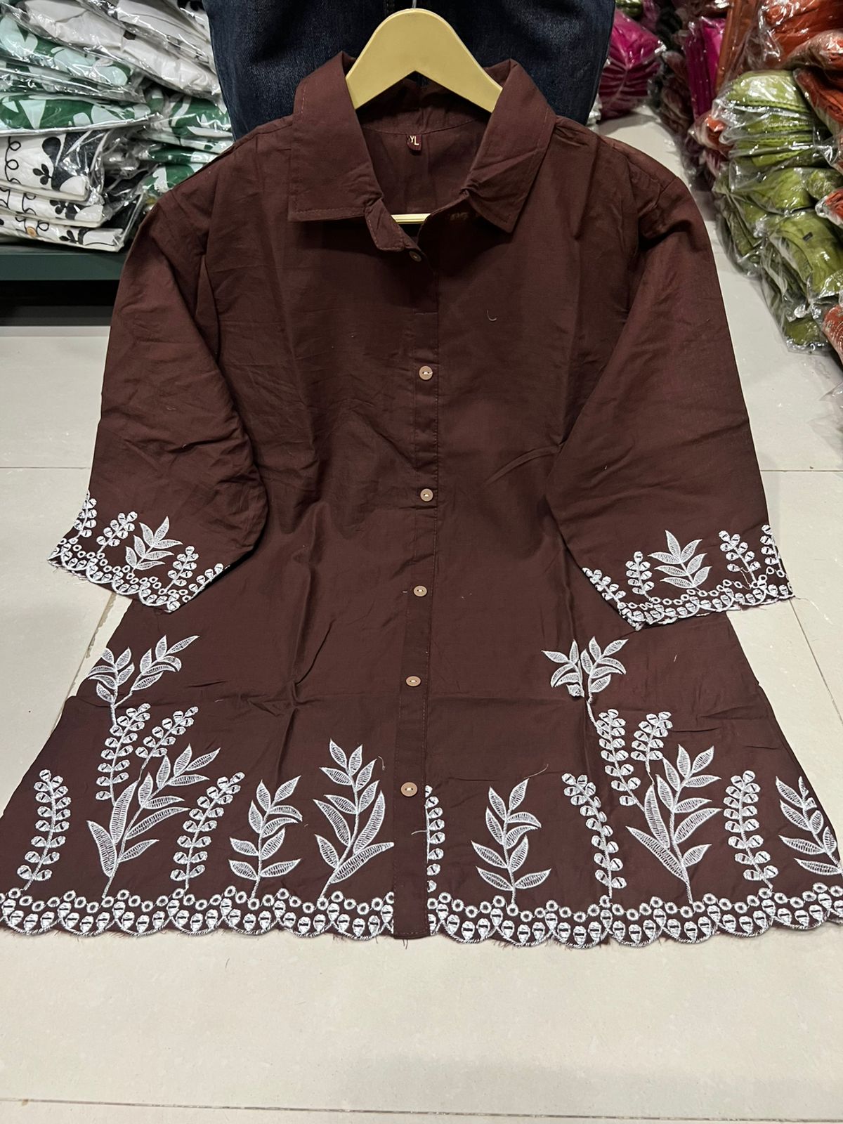 Women Premium Cotton Co-Ord Set with Embroidered Shirt Style Top and Palazzo Pants