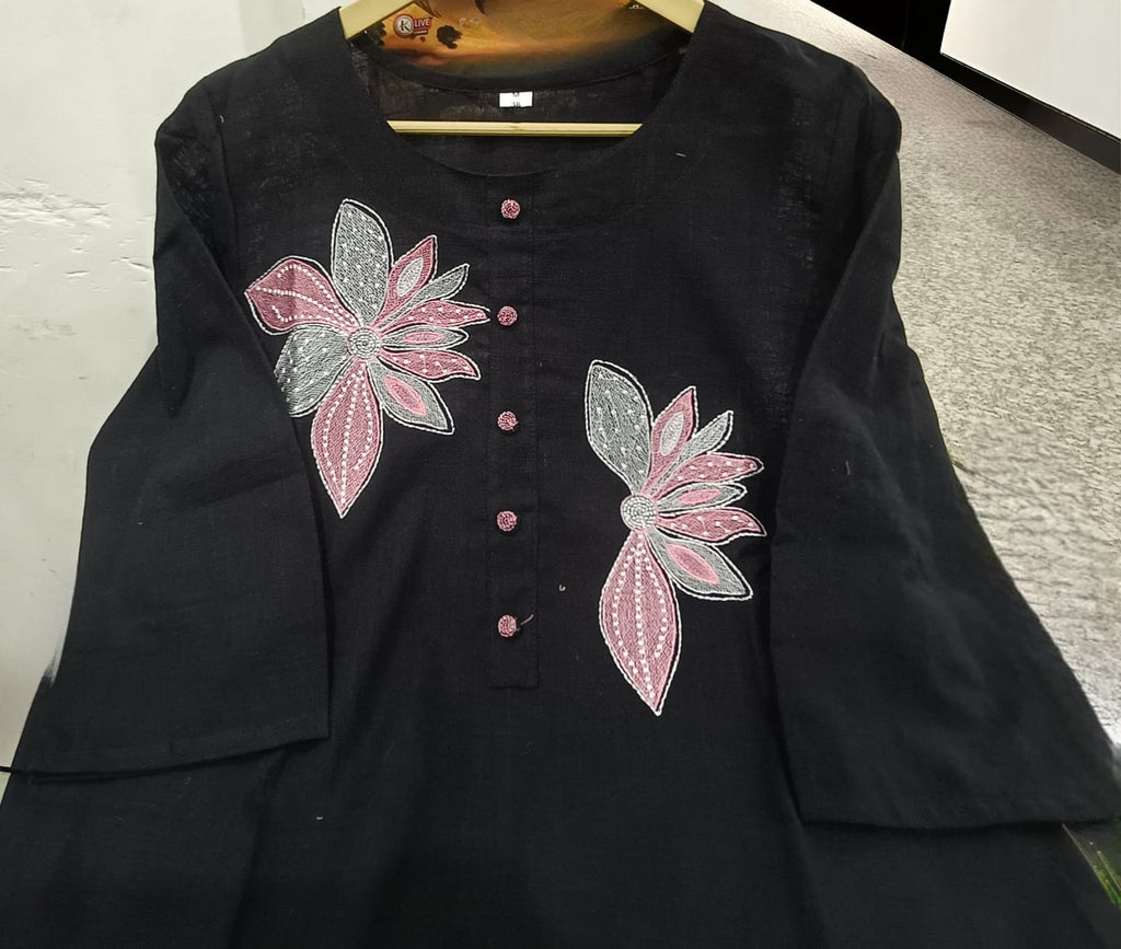Women Premium Cotton Flex Kurta Set with Pants Embroidered Detail Straight Ethnic Co-Ord Set