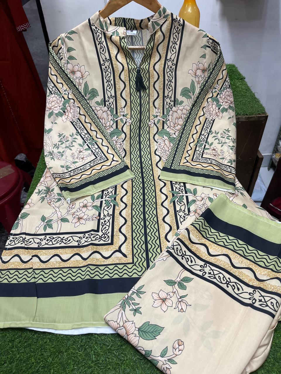 Women's Floral Printed Muslin Kurta Palazzo Co-Ord Set