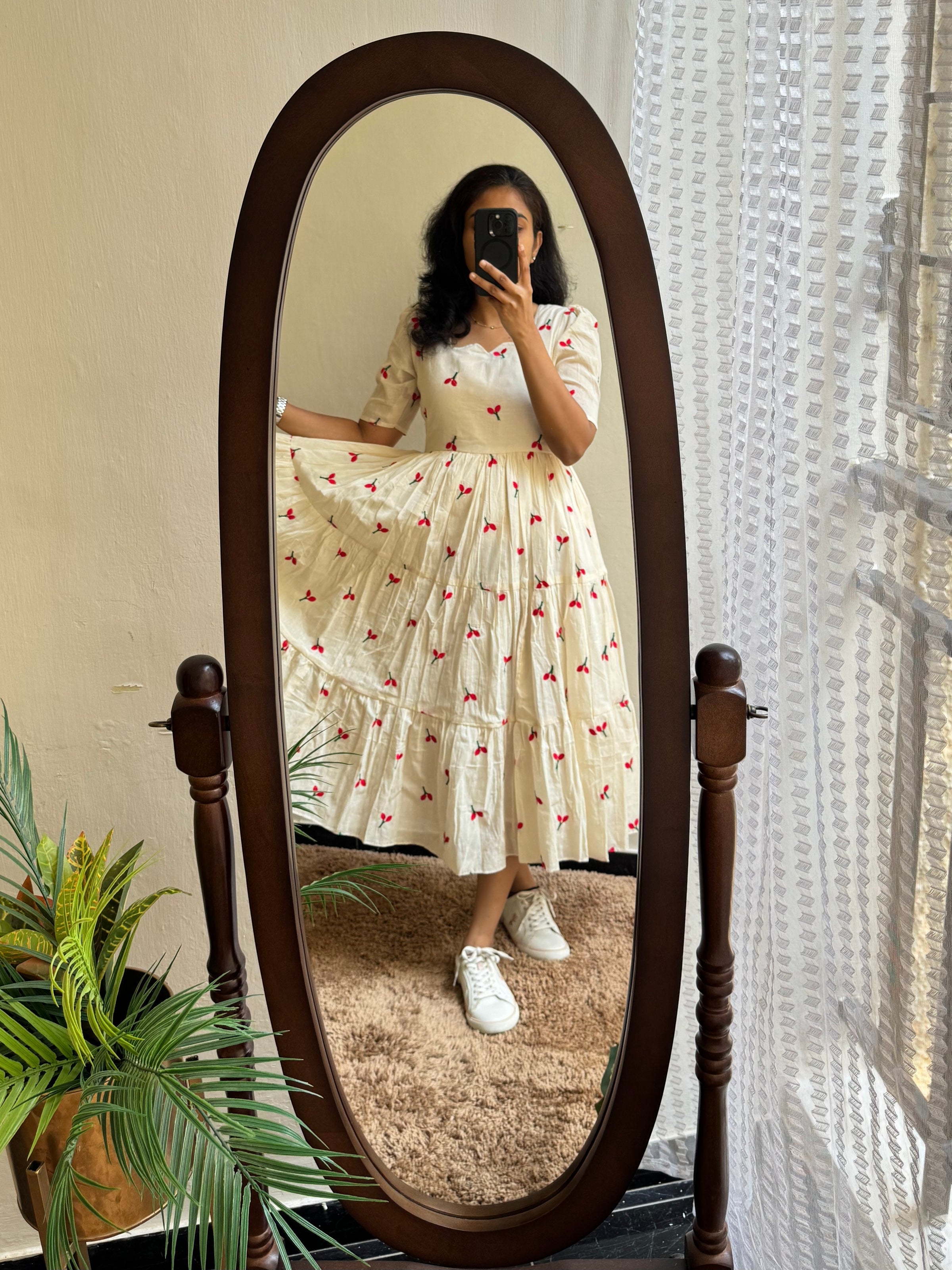 Beautiful Embroidary Work White Cotton Midi Kurti For Women