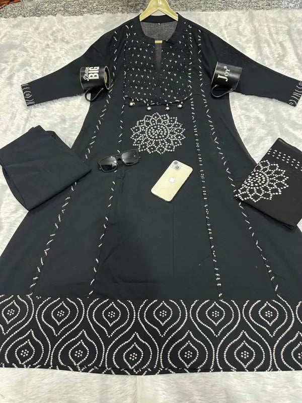 Women's Premium A-Line Cotton Kurta Pant Dupatta Set with Pintex & Adda Work