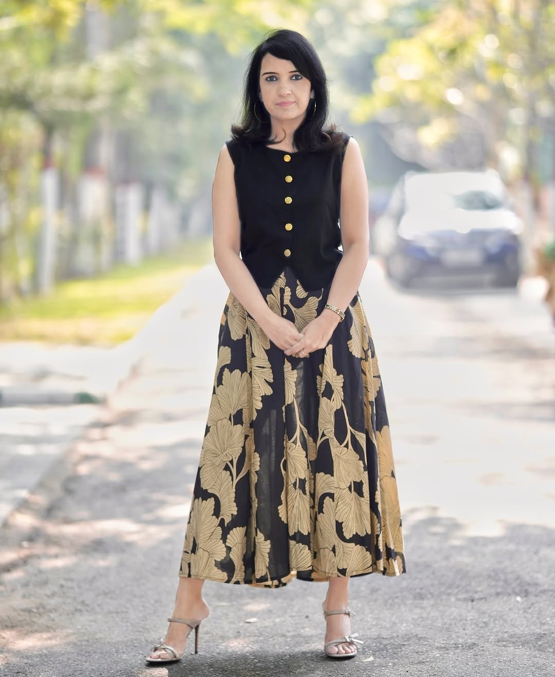 Women Printed Cotton Top And Skirt Set