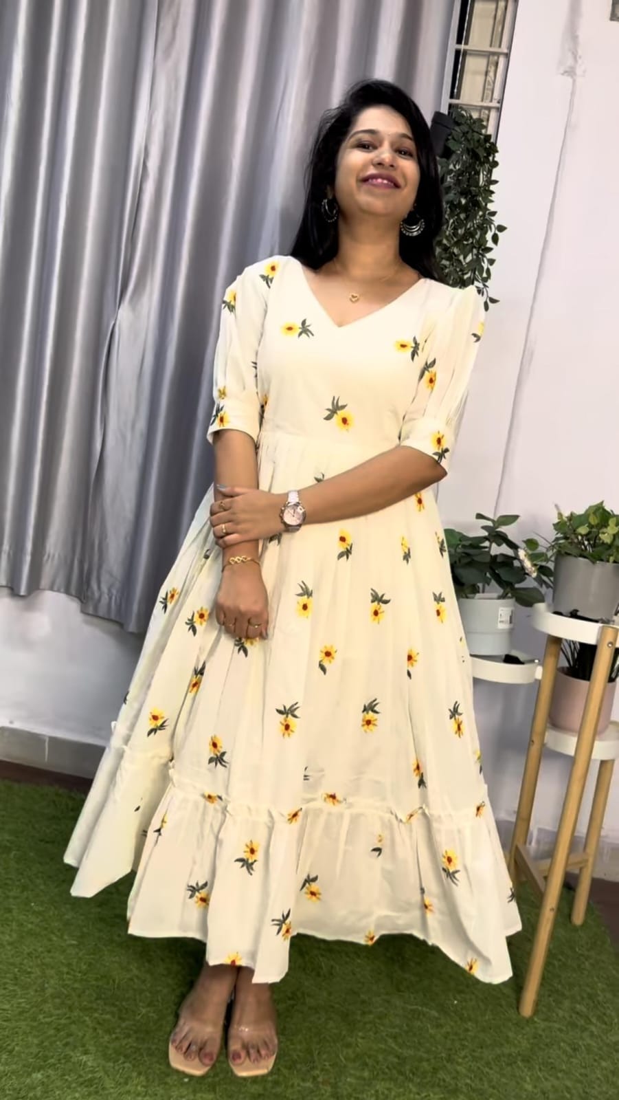 White Flower Printed Cotton Kurti For Women
