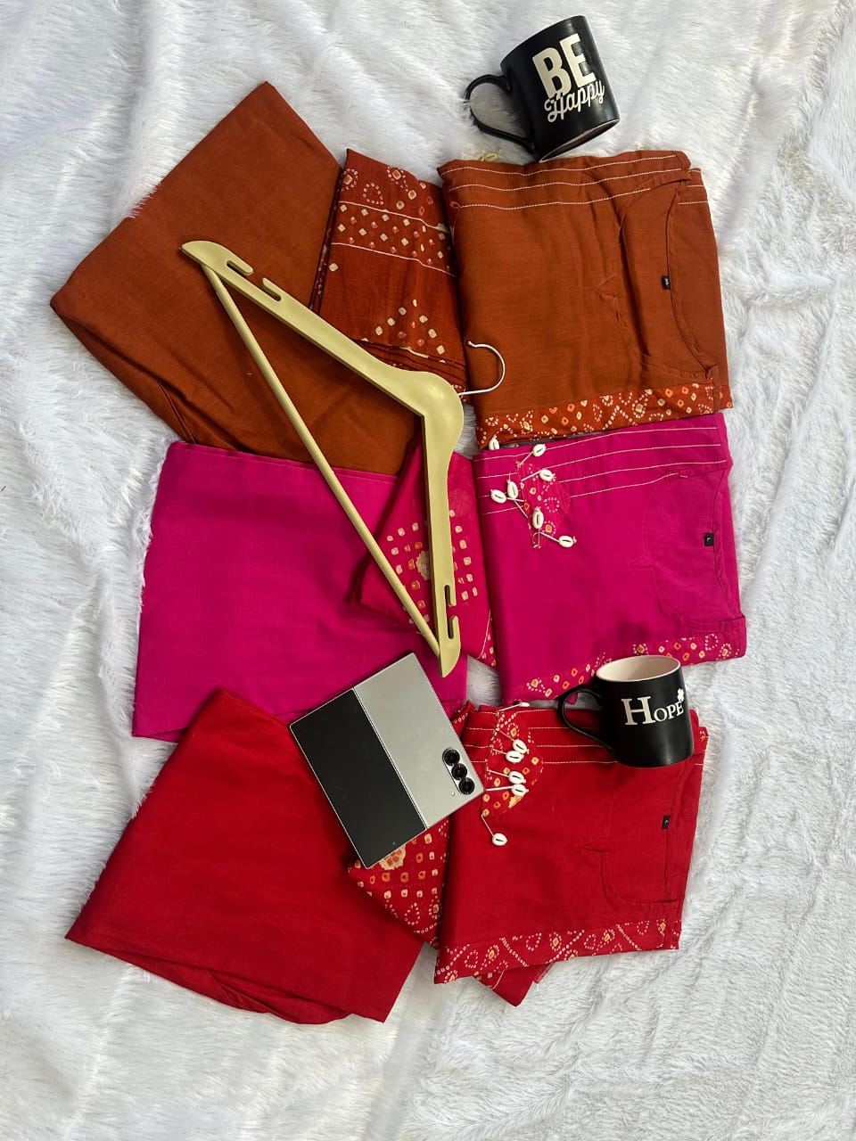 Women Premium Cotton Bandhani Print Kurta Pant Dupatta Set with Adda and Kodi Work
