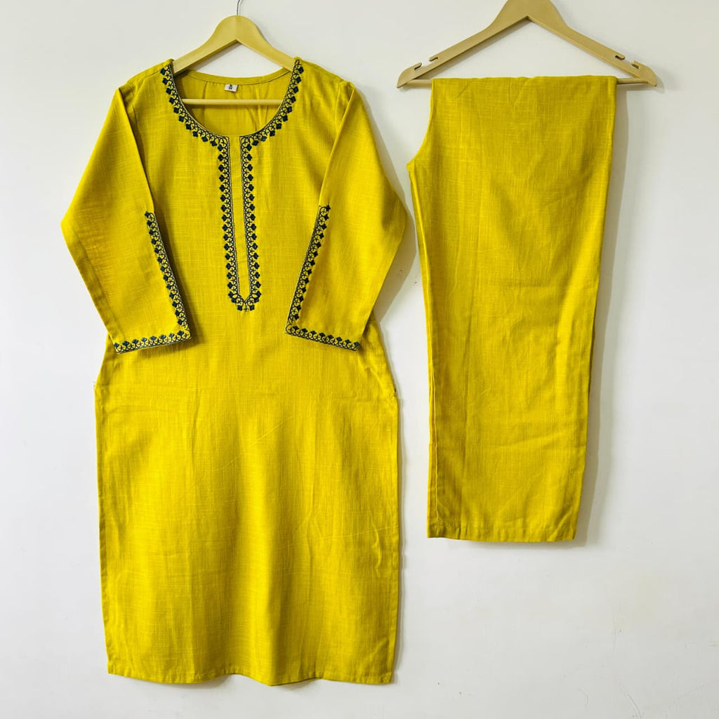 Threaded Elegance Cotton Slub Kurta Set with Palazzo