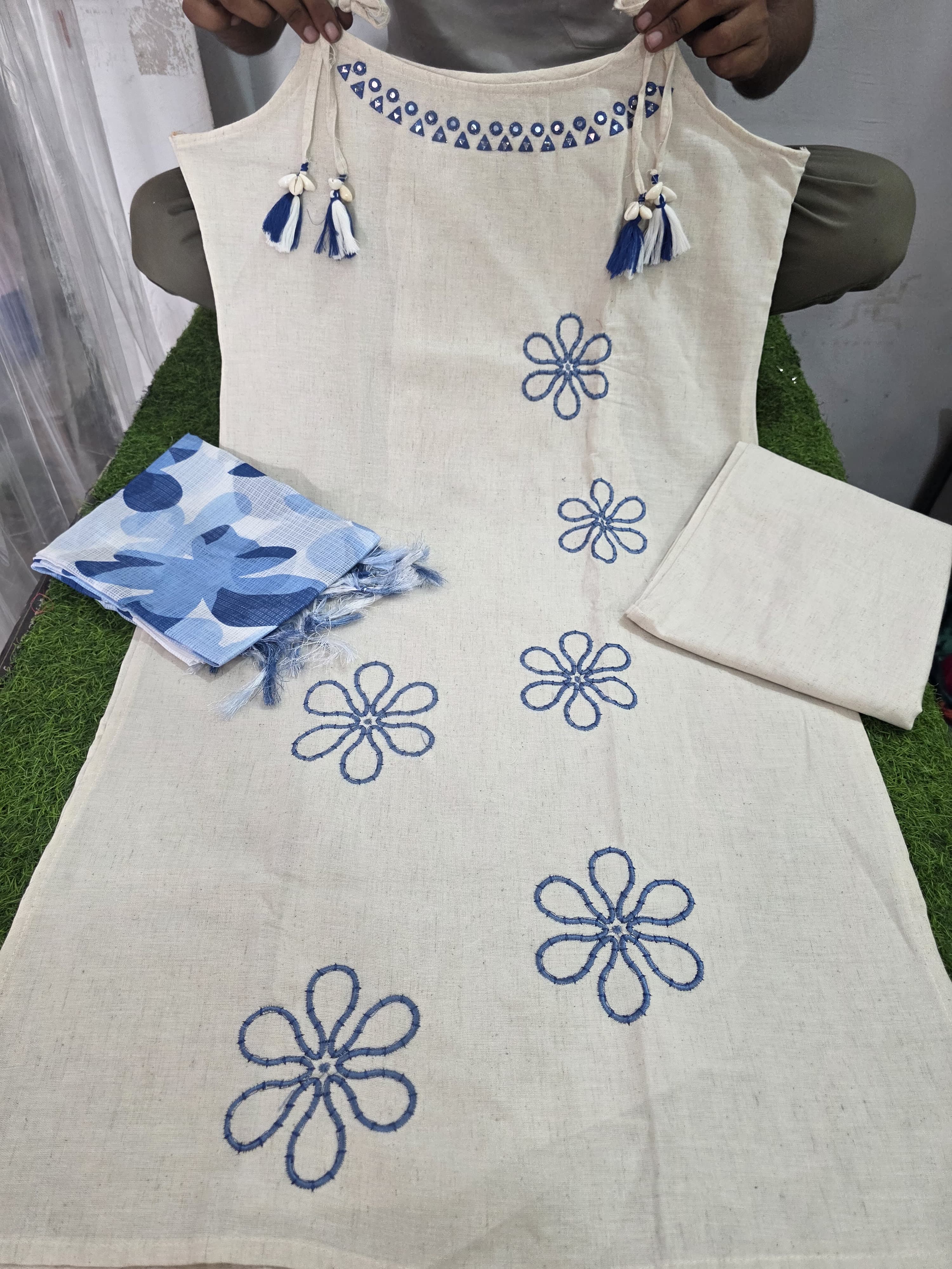 Beautiful Cotton Flex Kurti Set with Kotadoriya Dupatta