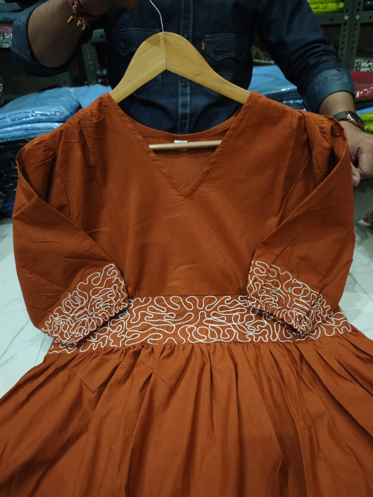 Classy cotton gown dress with embroidered detailing and graceful summer silhouette