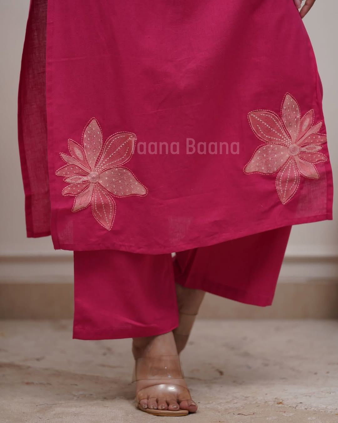 Women Premium Cotton Flex Kurta Set with Pants Embroidered Detail Straight Ethnic Co-Ord Set