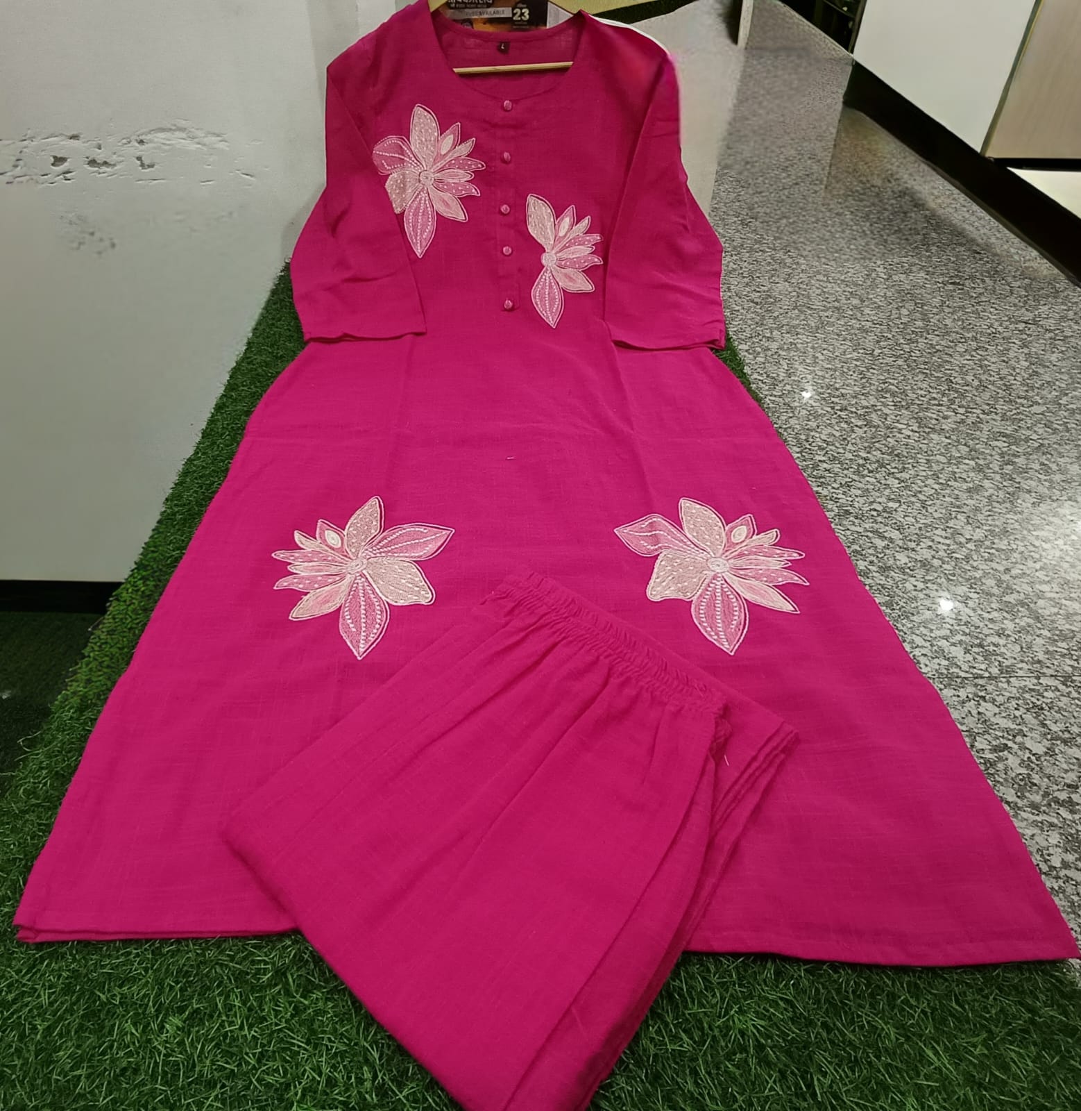 Women Premium Cotton Flex Kurta Set with Pants Embroidered Detail Straight Ethnic Co-Ord Set