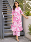 Premium Women's Pure Cotton Floral Printed A-Line Co-ord Set with Palazzo Pants