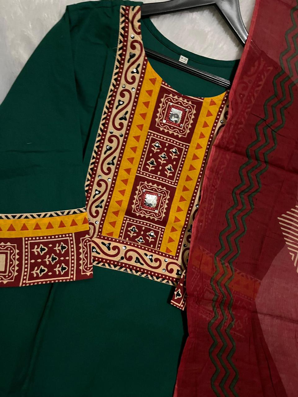 Women Printed Cotton Kurta Pant Dupatta Set