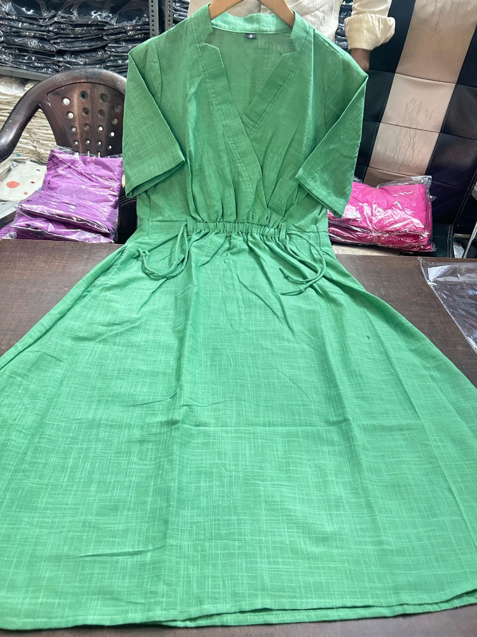 Sage Green Dress Vibrant Colors & Dori Tassel Detail