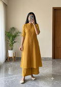 Women's A-Line Cotton Kurti Palazzo Set with Katha Work