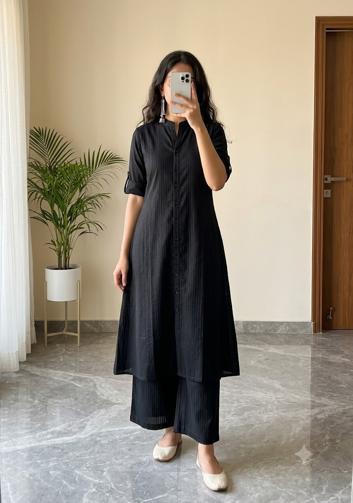 Women's A-Line Cotton Kurti Palazzo Set with Katha Work