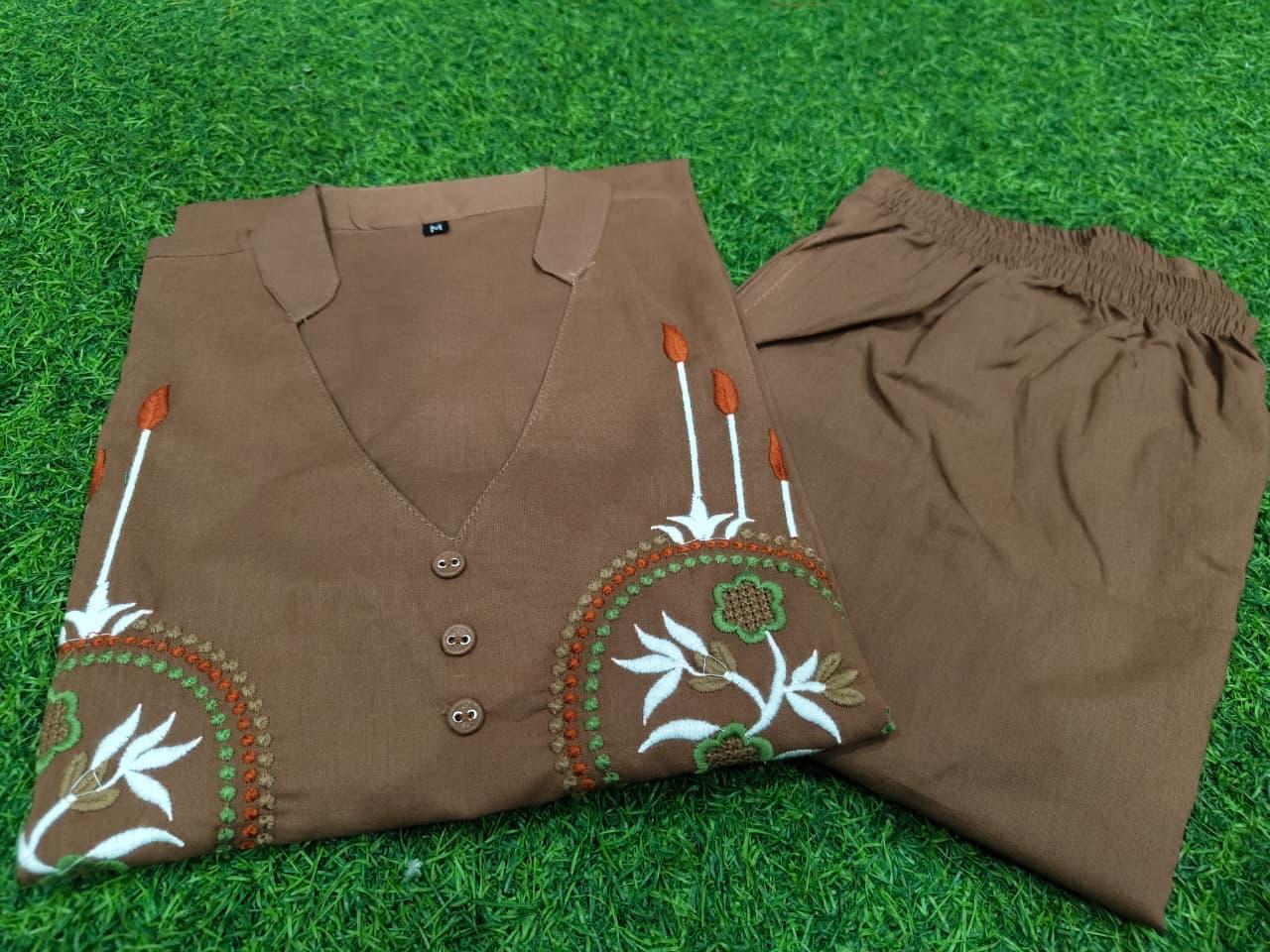 Women Embroidered Cotton Co Ord Set with Wide Leg Pants