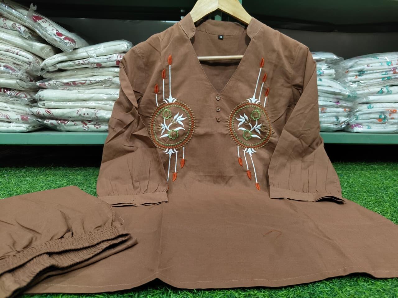 Women Embroidered Cotton Co Ord Set with Wide Leg Pants