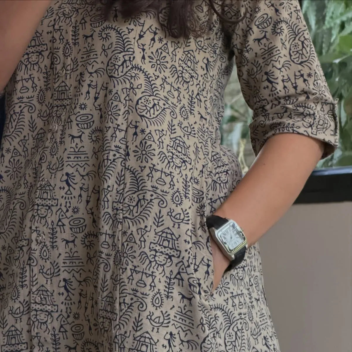 Dashing Warli printed cotton A-line kurta palazzo set with contemporary ethnic styling