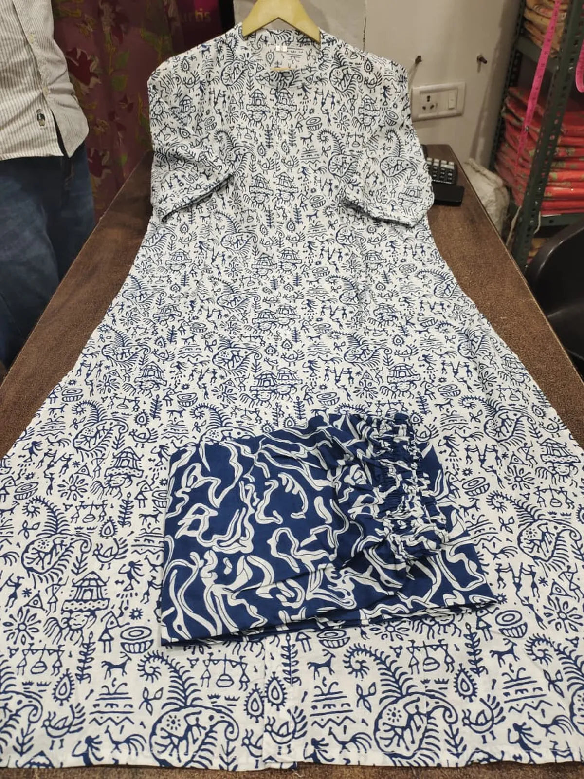 Dashing Warli printed cotton A-line kurta palazzo set with contemporary ethnic styling