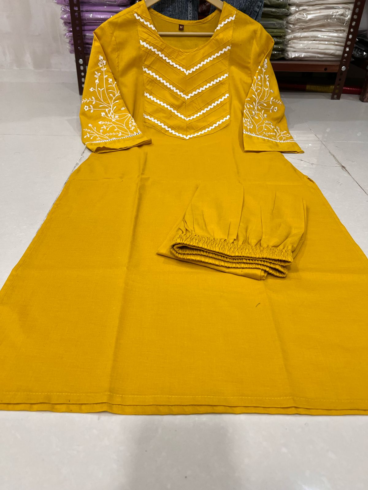 Premium Women's Cotton Embroidered Straight Kurta Pant Set with Pintuck Detailing